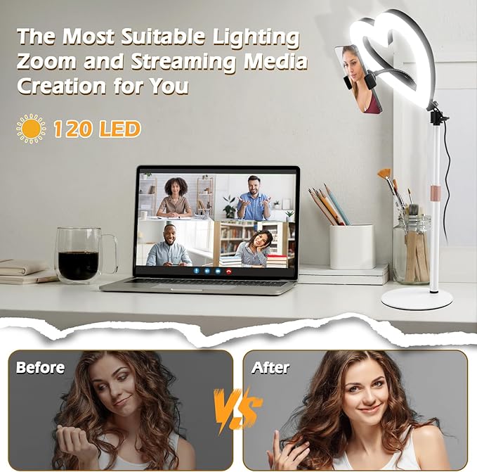 Ring Light for Desk,Heart Tabletop Light with 26" high Stand, RGB 47colors Selfie Light,USB Powered LED Desktop lamp with Phone Holder for Makeup Lights, Laptop Live Stream, YouTube,TikTok