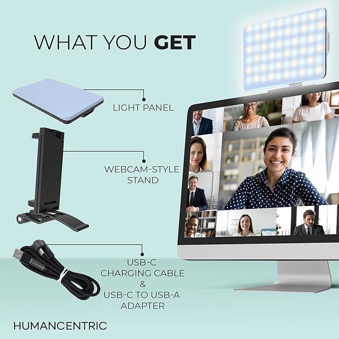 HumanCentric Video Conference Lighting Kit, Camera Light for Zoom Meetings, Streaming Video Face Light, Easy Setup for Remote Work, Computer Monitor or Laptop Light for Video Conferencing