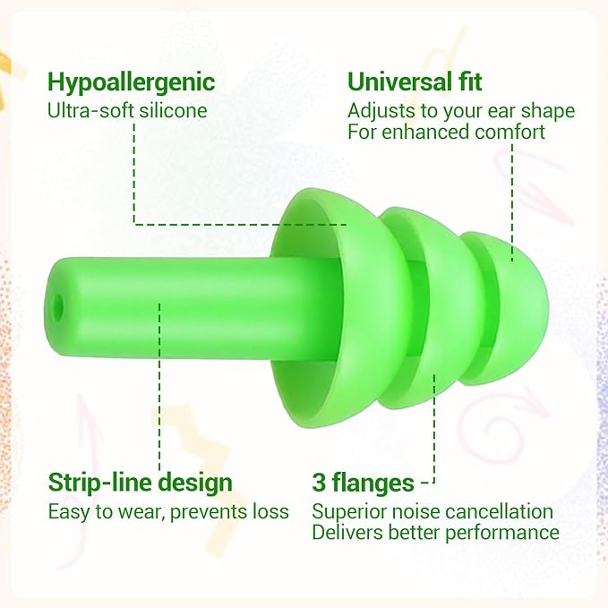 Silicone Ear Plugs, 120 Pairs, 6 Colors | Reusable, Hearing Protection, Noise Reduction, For Sleeping Study Swimming Construction