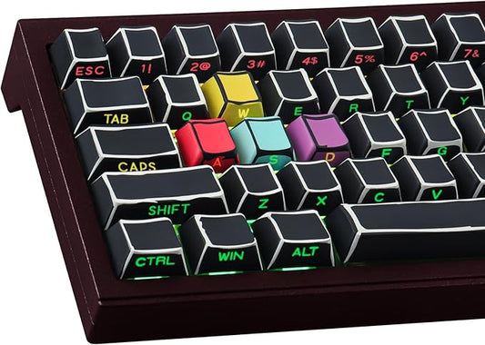 Tsungup Custom Keycaps-Side Print Keycap Set,PBT Shine Through Cool Retro Keycaps 75 Percent,128 Keys Dye Sub Cherry Profile Keyboard Key caps for Cherry MX Mechanical Keyboard-Sketch Black Keycap