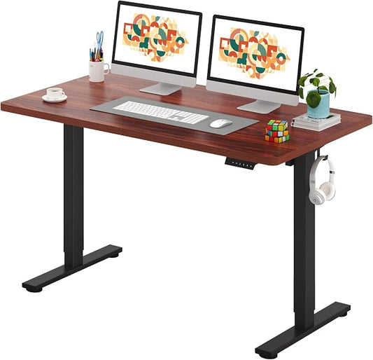SANODESK One-Piece Electric Standing Desk, Seamless 55 x 28'' Ergonomic Height Adjustable Sit Stand Desk with Memory Presets for Home Office Computer Workstation, Black Frame/Mahogany Top