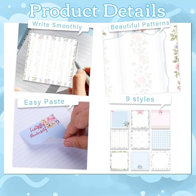 Aesthetic Sticky Notes Gifts, 9 Pack Pink Blue Aesthetic Notepads 3x3 Inch Gifts for Coworkers Students, Aesthetic Memo Pads Office School Supplies for Men Women (450 Sheets)
