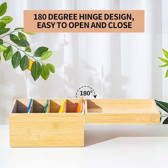 5 x 8 Inch Index Card Holder Set, Bamboo Organizer Box with 50 Dividers & 2 Sheets Alphabet Number Stickers File Note Holders, Holds 1200 Cards for Office Business Home Kitchen, Wooden Color