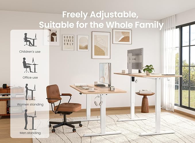 BANTI 40 × 24 Inches Standing Desk, Ergonomic, Electric Height Adjustable, Sit and Stand Up, Computer Office Desk with Splice Board, White Frame/Maple Top