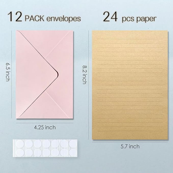 Tuhangcc Premium Velvet-Touch Stationery Set with Unique Design Colors - Best Paper and Elegant 4x6 Envelopes (24 Writing Sheets + 12 Envelopes) for Love Letters and Party Invitations (Pink)