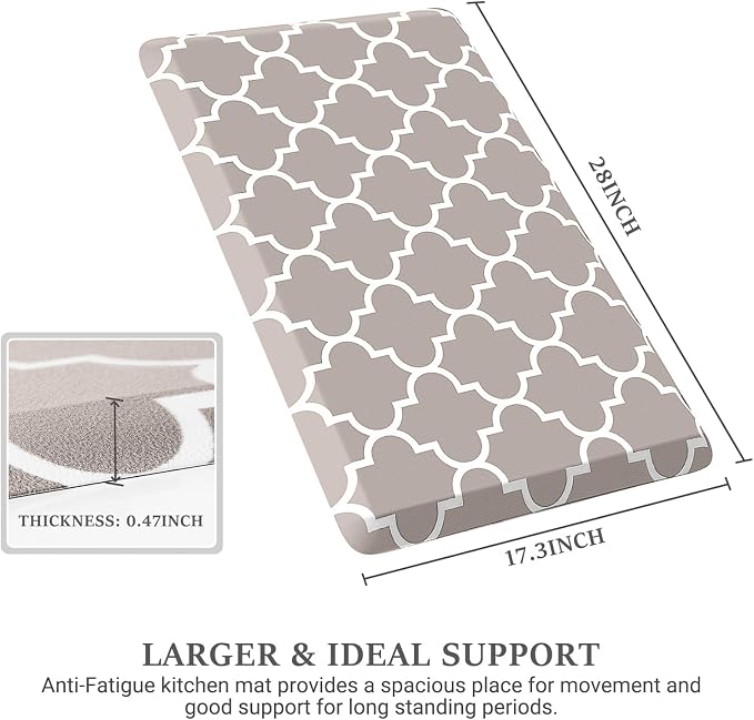 WISELIFE Kitchen Runner Rugs Anti-Fatigue mats,17.3"x 28",Non Slip Waterproof Ergonomic Comfort Mat for Kitchen, Floor Home, Office, Sink, Laundry,Khaki