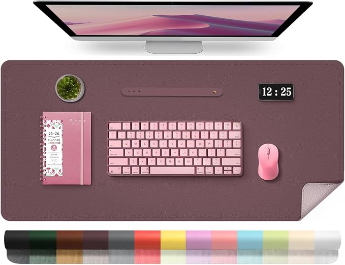 Leather Desk Pad Protector, 39.4'' X 17'' Large Mouse Pad, Office Desk Mat, Non-Slip PU Leather & Suede Base Desk Blotter, Laptop Desk Pad, Desktop Mat for Office Home, Dark Purple