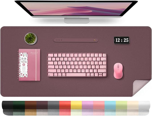 Leather Desk Pad Protector, 39.4'' X 17'' Large Mouse Pad, Office Desk Mat, Non-Slip PU Leather & Suede Base Desk Blotter, Laptop Desk Pad, Desktop Mat for Office Home, Dark Purple
