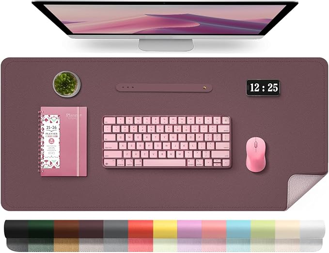 Leather Desk Pad Protector, Desk Mat, Large Mouse Pad, Non-Slip Desk Blotter, Office Laptop Desk Pad, PU Leather Desk Writing Pad for Office and Home (Dark Purple, 31.5" x 15.7")