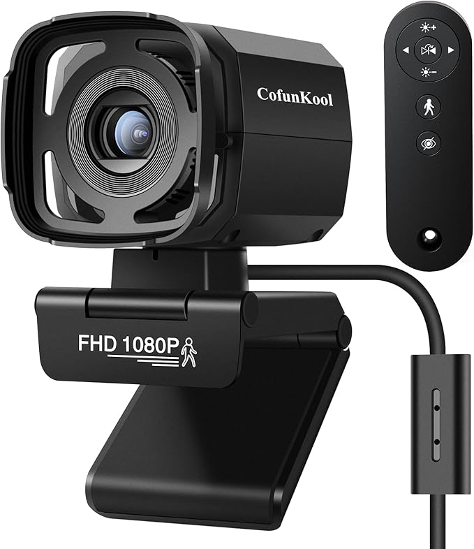 Auto Tracking Webcam: Full 1080P HD Computer Camera with Built-in 2 Microphones, Remote Control, Privacy Shutter, WDR, 73° View, External USB Web Cam, for Desktop PC Laptop
