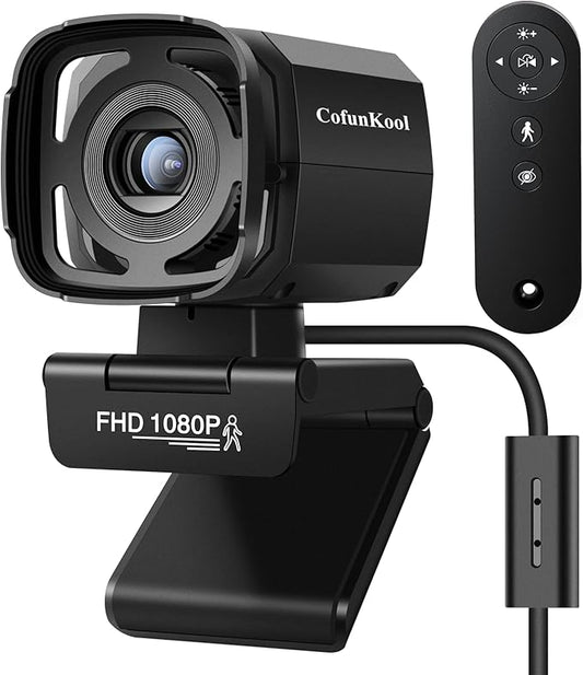 Auto Tracking Webcam: Full 1080P HD Computer Camera with Built-in 2 Microphones, Remote Control, Privacy Shutter, WDR, 73° View, External USB Web Cam, for Desktop PC Laptop
