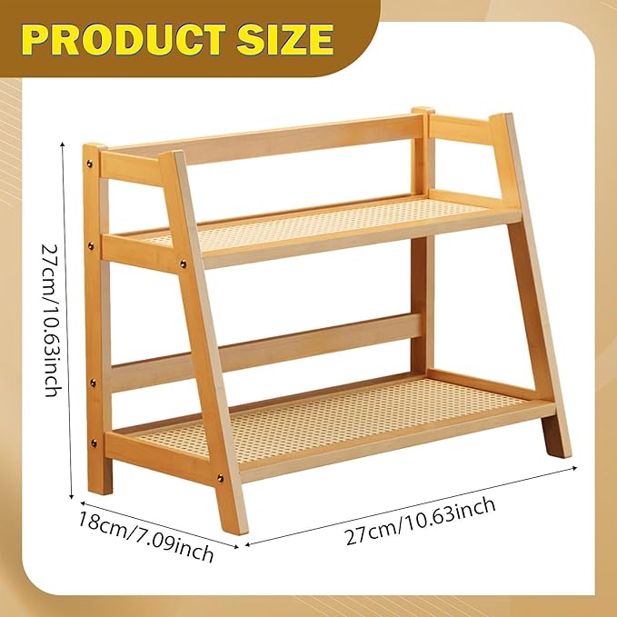 Double Layer Rack 2 Tier Bar Accessories Multipurpose Coffee Mug Display Stand Seasoning Storage Rack for Desk Office Bedroom, Bamboo Color S