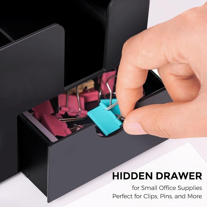 SKYDUE Small Desk Organizer with Drawer | 3 Compartments, Desk Pen Holder, For Home, School, Office & College Dorm Room