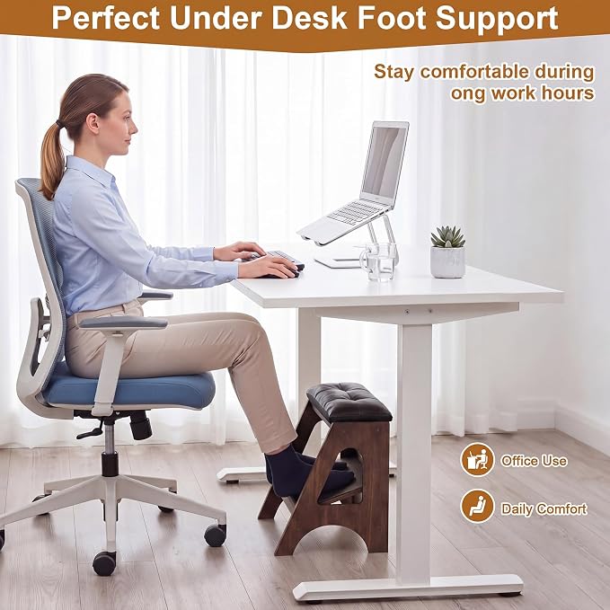 Unittype Double Step Footrest Under Desk with 3 Height Levels,Walnut
