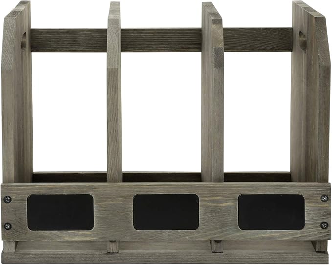 MyGift Wood Magazine Holder with 3 Compartments and Chalkboard Label, Desktop File Holder Organizer, Office Home Document Organizer Rack