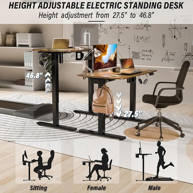Kingant Standing Desk Height Adjustable Small Electric Stand Up Desks [40 x 20 Inch] - Ergonomic Sit Stand Desk Rising Desks for Home Office Computer Desk Stand Desk Workstation with Cable Management