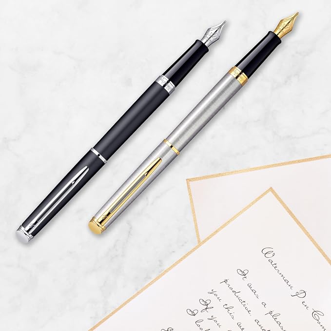 Waterman Hemisphere Essential Stainless Steel Gold Trim Fine Point Fountain Pen - S0920310
