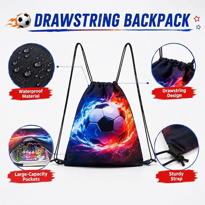 DIGOBAY 61PCS Soccer School Supplies Set for kid Boys, Teen Back to School stationery Supplies with Pencil Case Drawstring Bag Spiral Notebooks Pens Pencils Tattoos Wristbands Gift Box