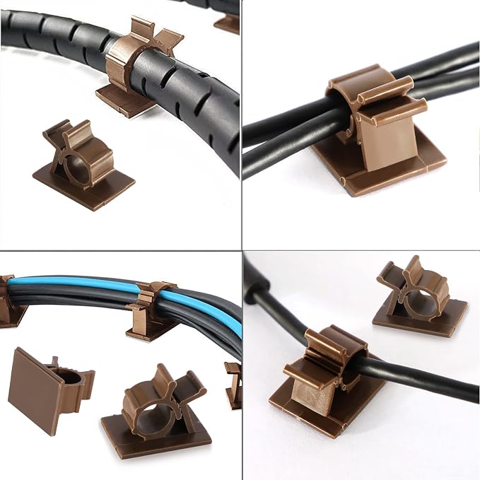 Viaky 30Pcs Adhesive Cable Clips Brown,Adjustable Wire Holder Clips | Nylon Adjustable Cable Management Clips for Car,Home,Office,Desk,Nightstand,Cable Organizer for Cable Width 0.4''(10mm)