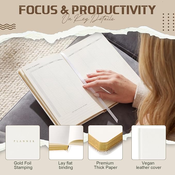 Productivity 3-month Planner Undated Daily Weekly Monthly Planner with Hardcover, Setting Guided Journal for Time Management, Habit Tracking, Self Care & Organization(White)