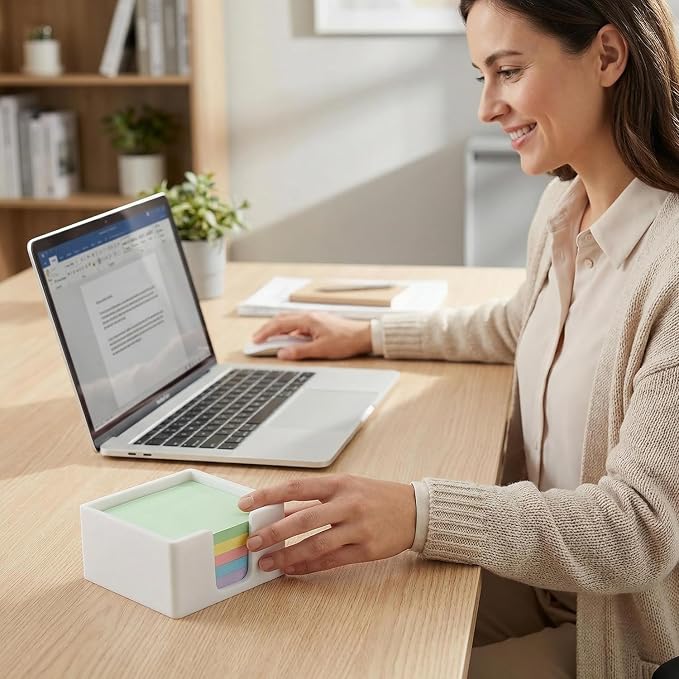 Silicone Sticky Note Holder for Desk - Modern 3x3 Inch Memo Pad Dispenser Post Note Holder, Minimalist Desk Storage Organizer for Office, Home, and School, White