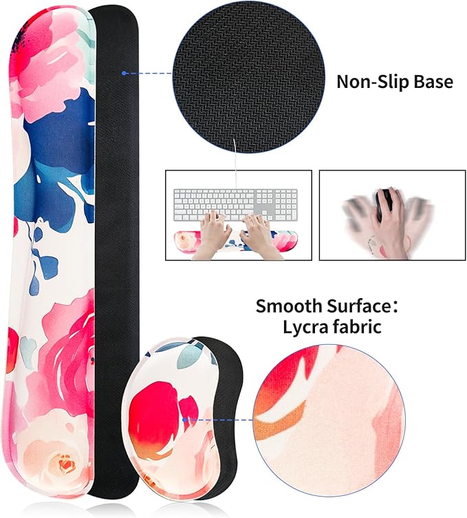 Bloss Flower Desk Mat + Wrist Rest, Leather Desk Pad+Foam Rest, Desk Matt for Desktop, Waterproof Desk Pad Mat for Office/Home/Decor, Gift for Women(31.5 x 15.7 Inches)