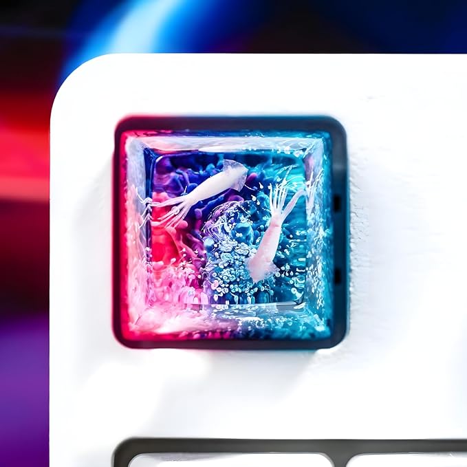 Squid Artisan Keycap Pink Blue Coral Reef - 1U ESC, R1 SA Profile Custom Handmade Resin Cherry MX Switch Key Cap Mechanical Keyboard, Cool Tech Gifts for Men, Dad, Father, Gamer, Sea Lover