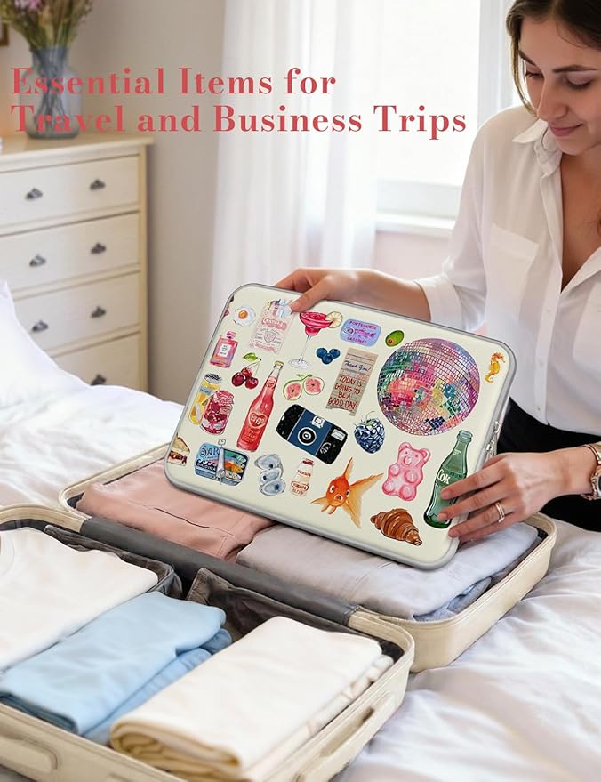iCasso Laptop Sleeve 13 inch for MacBook Air 13-13.6 inch, Cute Laptop case for MacBook Neo/Pro 13 inch, Slim Protective Travel Carrying Case Sleeve for 14 inch Chromebook, HP, Dell, Stickers