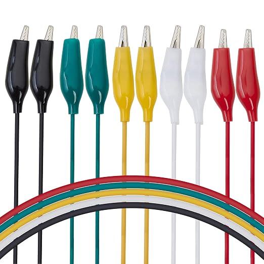 WGGE WG-026 10 Pieces and 5 Colors Test Lead Set & Alligator Clips,20.5 inches / 22 AWG Copper Wire. The Clips soldered and Stamped to the Wires. (1 Pack)