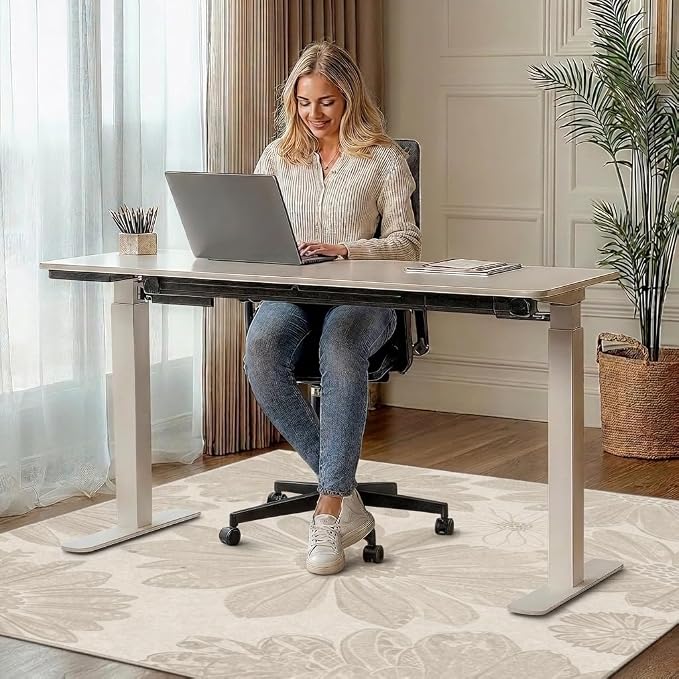 48"x60" Office Chair Mat for Hardwood Tile Floor, Under Desk Carpet Protector for Rolling Computer Chair Mat, Machine Washable Area Rug, Anti-Slip 1/5" Thick Low Pile Thin Vinyl Floor Mat, Dusty Beige