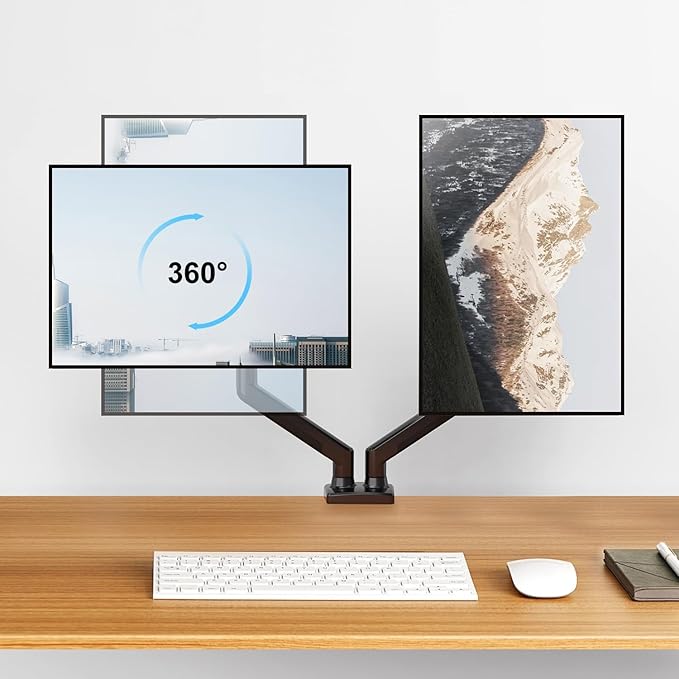 Dual Monitor Mount Fits 13 to 32 Inch Computer Screen, Dual Monitor Arm Hold 4.4-19.8lbs Each, Full Motion Monitor Desk Mounts for 2 Monitors, Gas Spring Monitor Stand, VESA Mount