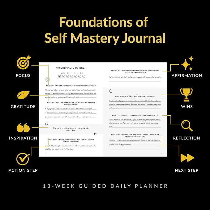 Foundations of Self Mastery Journal – Guided Daily Planner for Men & Women | Goal Setting, Gratitude, Manifestation, Affirmation, Reflection, Mindfulness, Productivity & Personal Growth (Black)