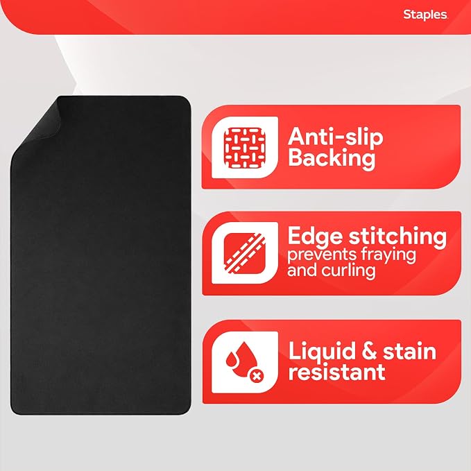 Anti-Slip Fabric Desk Pad, 31.5” x 15.7”, Black, Large Desk Mat for Keyboard/Mouse, Non-Skid Base