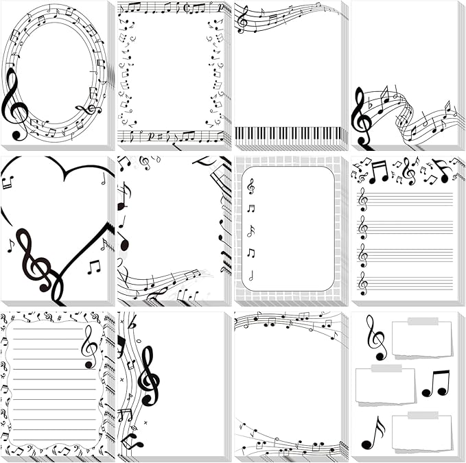 12 Pcs Music Sticky Notes Musical Note Pads Funny Memo for Music Teacher Appreciation Gifts Party Favor Musical Message Reminder Christmas Small Supplies Home Office