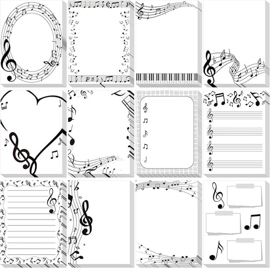 12 Pcs Music Sticky Notes Musical Note Pads Funny Memo for Music Teacher Appreciation Gifts Party Favor Musical Message Reminder Christmas Small Supplies Home Office