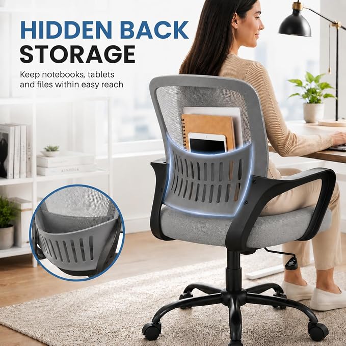 Ergonomic Office Chair, Home Office Desk Chair, Game Chair with Lumbar Support, Breathable Mesh Chairs, Swivel Desk Chairs for Computer, Home, Office, 360° Swivel (Grey)