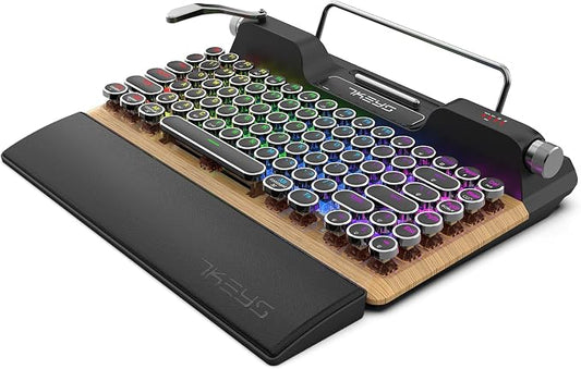 7KEYS Retro Typewriter Mechanical Gaming Keyboard, Vintage Style Computer Keyboard with Wireless Bluetooth5.0/Wired/2.4G, True RGB Backlight, Compatible with PC/Laptop/Tablet/Phone (Linear Switch)
