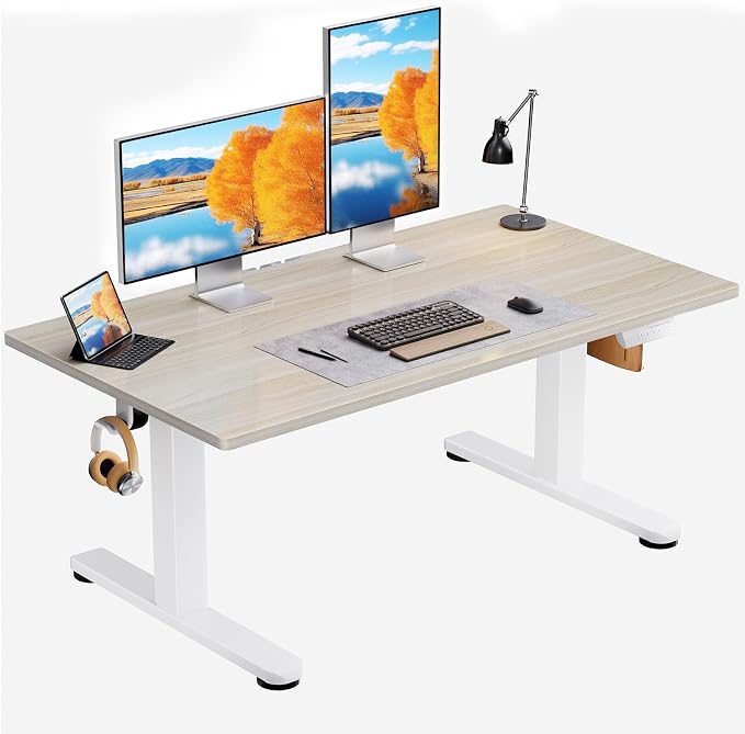 ErGear Low Height Adjustable Desk, Lifts 18.9-28.4 Inches, 48 X 24 Inches Electric Standing Desk for Kids, 4 Height Memory Settings & Storage Hooks, Home Office Computer Table & Study Desk, Natural
