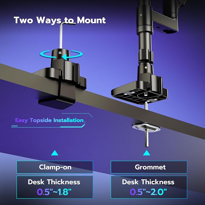 ARES WING Dual Monitor Arm Desk Mount for 17-49 Inch Ultrawide Monitors, Heavy Duty Dual Monitor Mount Holds 44 lbs, Full Motion Gas Spring Vertical Monitor Mount, 75/100 VESA Mount, Black