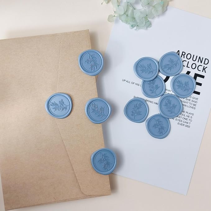 50Pcs Dusty Blue Self-Adhesive Wax Seal Stickers - Wax Seal Perfect for Wedding Invitation or Envelope Good Adhesion and Easy to Use, Wedding Invitation Accessories