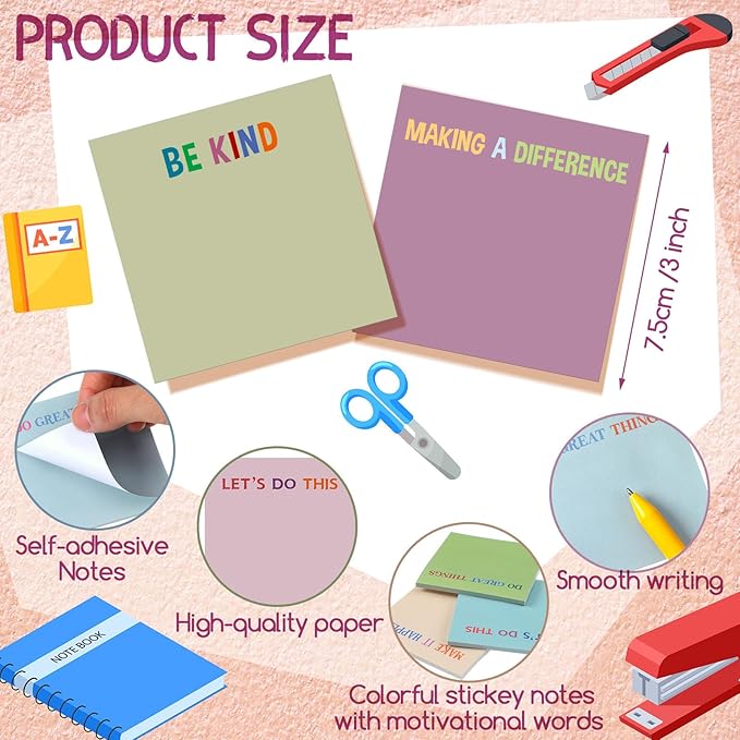 Yinder 24 Pcs Inspirational Sticky Notes Thank You Gift Motivational Sticky Note Pad Employee Appreciation Gift Bulk for Staff Coworker Teacher Nurse Office Groups 3 x 3'' (Motivational,Morandi Color)