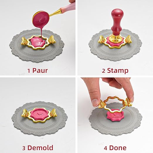 3-Pack Metal Wax Seal Kit for 1 Inch Stamp, 3 Metal Molds With Round Flower Shape, 3 Waxing Mat, Sealing Kit for Gift Wrapping, Wedding Invitations, Envelopes, Cards, Wine Packaging
