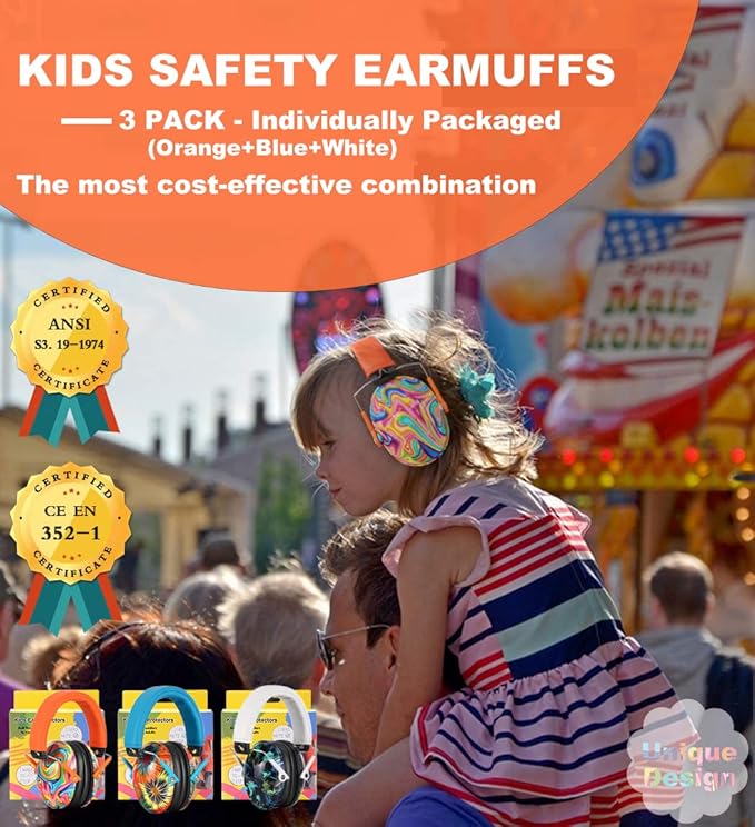 PROHEAR 032 Ear Muffs for Noise Reduction - 28SNR Noise Cancelling Headphones for Kids Autism Toddlers - Adjustable Hearing Protectors for Concerts Fireworks Sports Events, 3 Pack