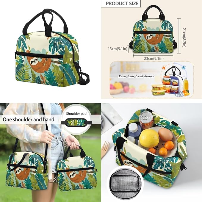 ZFRXIGN Tropical Sloth Teen Girls Backpack for School with Pendant 4pc Backpack Set for Teen Boys Bookbag and Insulated Lunch Box Pencil Case Back to School Stuff