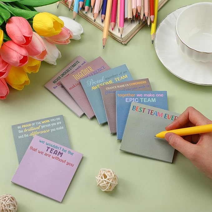 Yinder 24 Pcs Inspirational Sticky Notes Thank You Gift Motivational Sticky Note Pad Employee Appreciation Gift Bulk for Staff Coworker Teacher Nurse Office Groups 3 x 3'' (Team,Morandi)