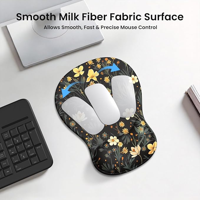 AKIT Ergonomic Mouse Pad and Keyboard Wrist Rest,Memory Foam,Flower Black | 3-in-1 Set Iincludes Mouse Pad and Keyboard Wrist Rest,Memory Foam for Comfort,Suitable for Home, Office, Gaming