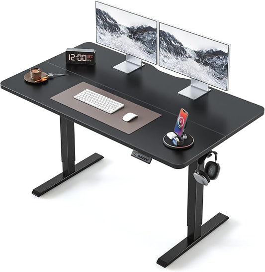 BANTI 48 × 24 Inches Standing Desk, Ergonomic, Electric Height Adjustable, Sit and Stand Up, Computer Office Desk with Splice Board, Black Frame/Black Top