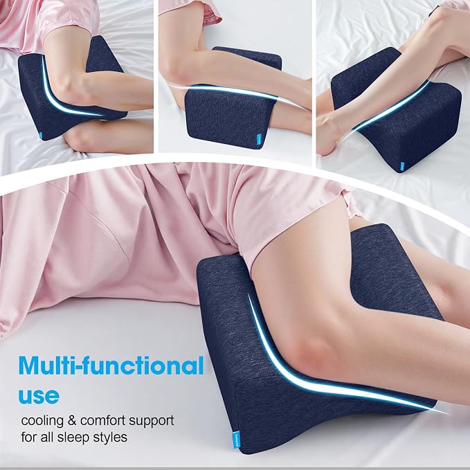Knee Pillow for Side Sleepers with Cooling Gel, Memory Foam Elevation Pillow for Spine Aligning, Sciatica, Back, Hip, Knee, Ankle Pain, Blue/X-Large