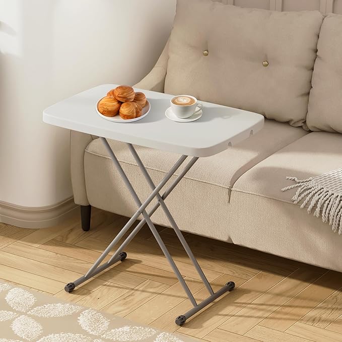 Athena Collection Folding TV Tray Couch Table 29 Inch Wide with 4 Height Adjustable, Portable Small Folding Table Dinner Tray Laptop Table for Living Room Small Space for Eating on Bed Sofa Couch