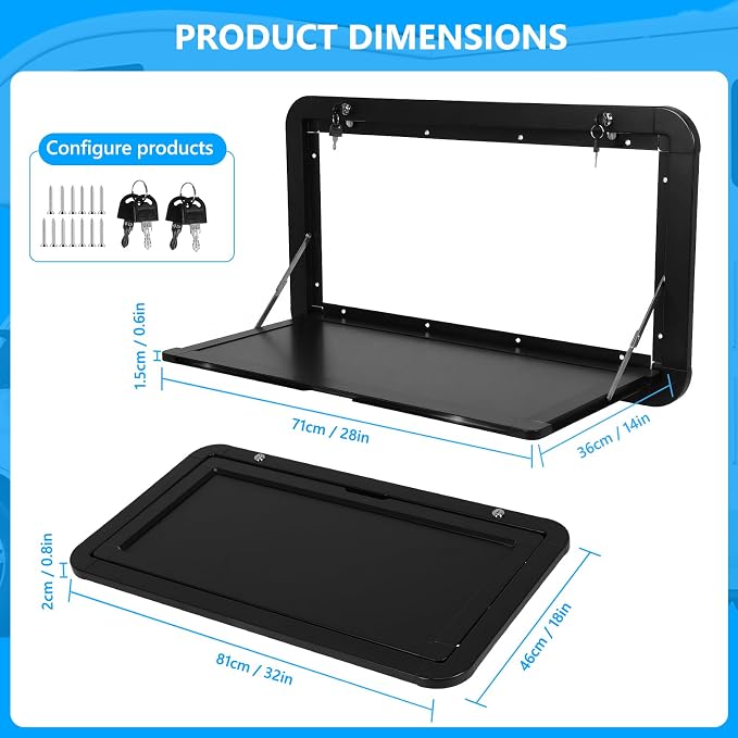 32x18inch Foldable RV Tables with Locking Latches Wall Mounted Desk Kit Large Capacity Lockable External Table for Caravans/Vans/Truck Campers/Travel Trailers
